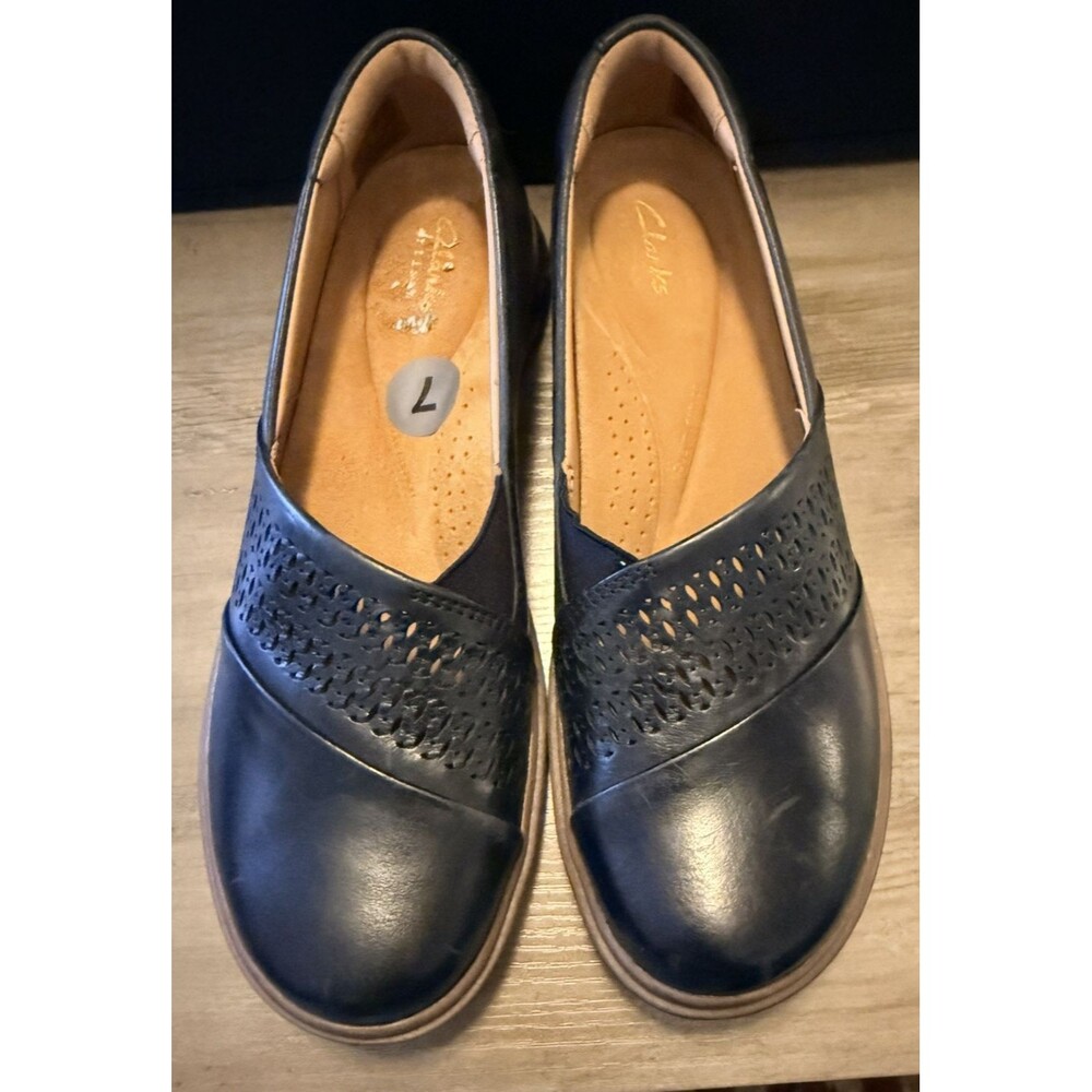 Clarks Women's Certina Edge Black Leather Slip On Shoes Size 7 N